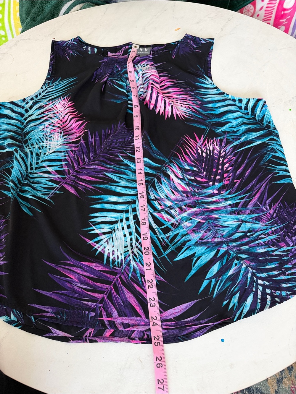 Worthington Black Sleeveless Top with Teal, Purple & Pink Leaf Print - Picture 10 of 10